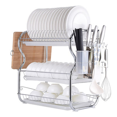 3 Tier Dish Drainer Rack Draining Board Cutlery Holder with Tableware ...