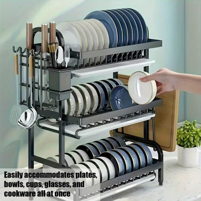 3 Tier Dish Drainers Rack with Removable Drip Tray Large Dish Drying ...