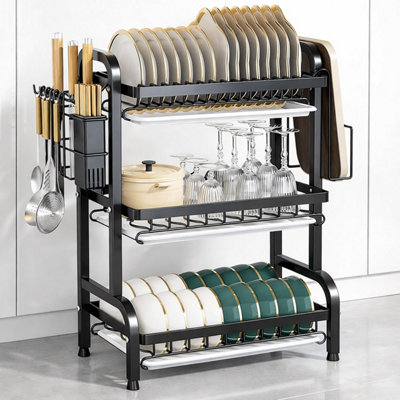 3 Tier Dish Drying Rack Stainless Steel with Drip Trays Large Capacity ...