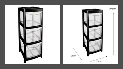3 Tier Drawer Unit Small Black Storage Desktop Filing Unit A5 Paper Stationery