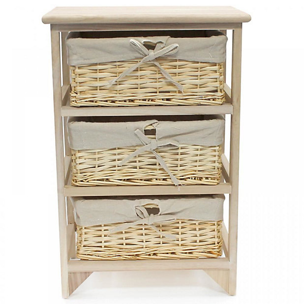 3 Tier Drawers Wooden Storage Cabinet Rack Wicker Baskets Bedroom Unit Furniture Diy At B Q