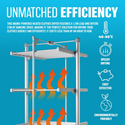 3 Tier Electric Deluxe Heated Clothes Airer 24 Rails Clothes Heating Drying Rack 111cm 220w