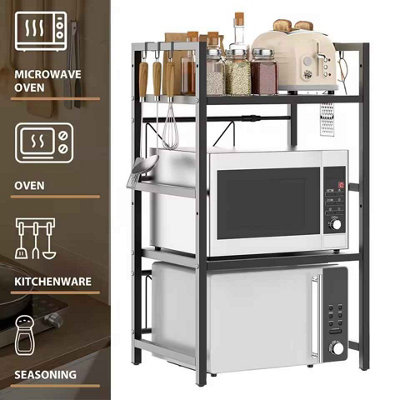 3 Tier Expandable Microwave Rack with Hooks