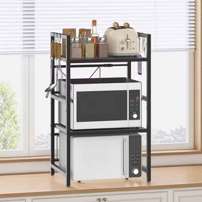 3 Tier Expandable Microwave Rack with Hooks