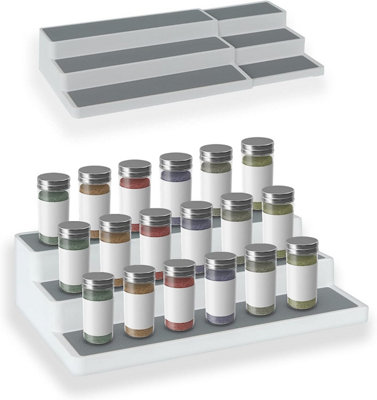 3 Tier Extendable Spice Rack Shelf Organiser for Kitchen Cupboard