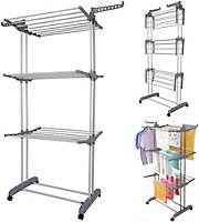 3 Tier Foldable Clothes Airer, Indoor Outdoor Clothes Rack on Wheels