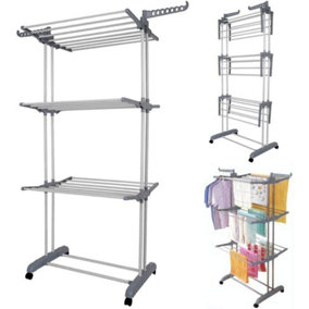 3 Tier Foldable Clothes Airer, Indoor Outdoor Clothes Rack on Wheels