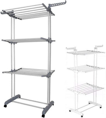 3 Tier Foldable Clothes Airer Indoor Outdoor Drying Rack with Wheels ...