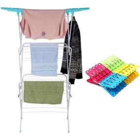 3 Tier Foldable Clothes Garments Dryer Laundry Airer - 14m With 20 Pegs