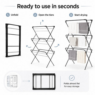 3 Tier Foldable Portable Clothes Airer Indoor Outdoor Laundry Rack