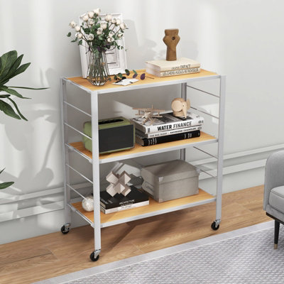3 Tier Foldable Shelving Unit Storage Rack Metal Shelves with Detachable Wheels
