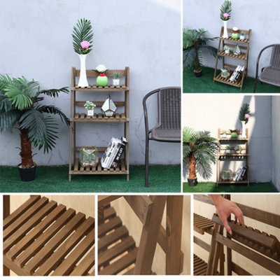3 Tier Foldable Wooden Plant Display Shelf Storage Rack Pot Holder 920mm(H)