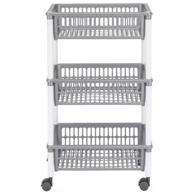 3 Tier Fruit Trolley Basket Rack Kitchen Storage Vegetable Cart Wheels
