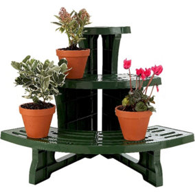 3-tier Garden Plant Pot Etagere - Indoor & Outdoor Corner Display Stand - Measures H50cm x W61cm x D38cm