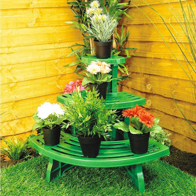 3-tier Garden Plant Pot Etagere - Indoor & Outdoor Corner Display Stand - Measures H50cm x W61cm x D38cm