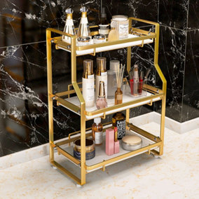 3 Tier Golden Bathroom Countertop Organizer Standing Cosmetic Storage Shelf