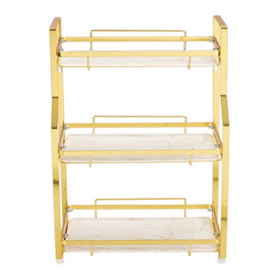 3 Tier Golden Bathroom Countertop Organizer Standing Cosmetic Storage Shelf