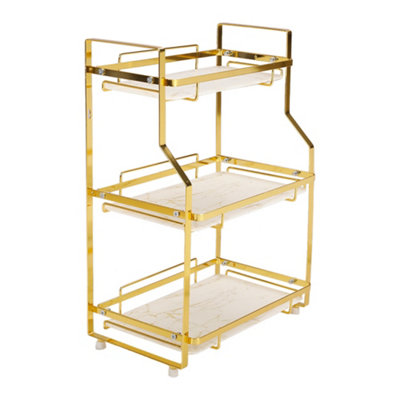 3 Tier Golden Bathroom Countertop Organizer Standing Cosmetic Storage Shelf - 3
