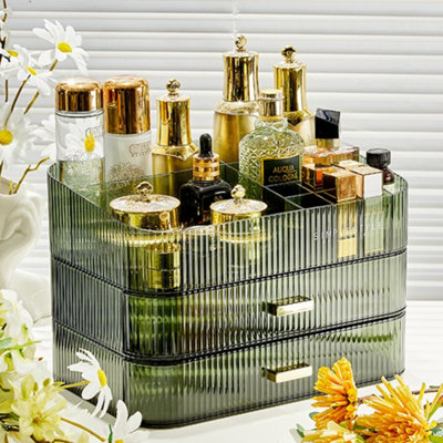 3-Tier Green Transparent Makeup Organizer for Perfume Lotions Display Case 200mm(H)