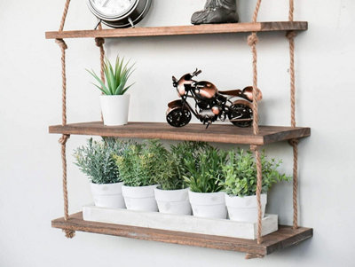 3 Tier Hanging Wooden Rope Shelves