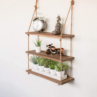 3 Tier Hanging Wooden Rope Shelves - 3