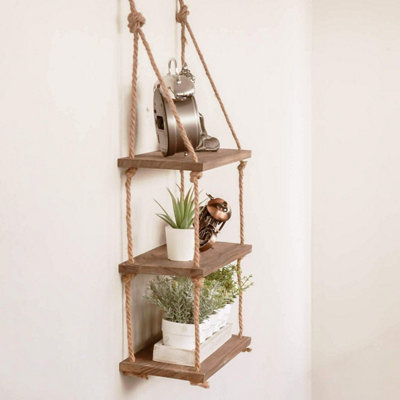 3 Tier Hanging Wooden Rope Shelves - 5