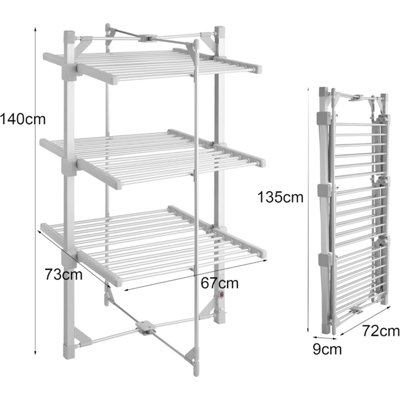 3-Tier Heated Clothes Airer Drying Rack Indoor Foldable Dry Laundry 21M ...