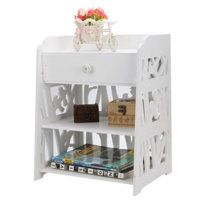 3 Tier Hollow Bird Pattern Bedside Table Nightstand with 1 Drawer