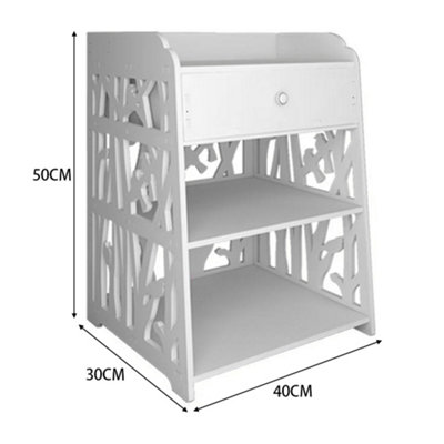 3 Tier Hollow Bird Pattern Bedside Table Nightstand with 1 Drawer