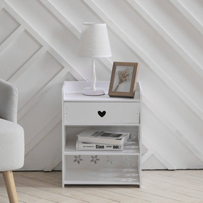 3 Tier Hollow Flower Pattern Bedside Table Nightstand with 1 Drawer
