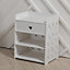 3 Tier Hollow Flower Pattern Bedside Table Nightstand with 1 Drawer