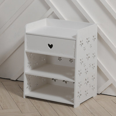 3 Tier Hollow Flower Pattern Bedside Table Nightstand with 1 Drawer
