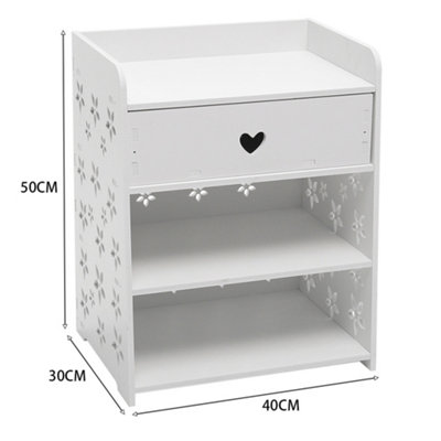 3 Tier Hollow Flower Pattern Bedside Table Nightstand with 1 Drawer