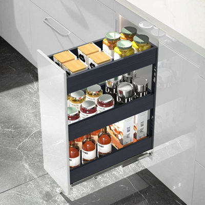 3-Tier Kitchen Bottom Pull Out Aluminium Shelf Grey Pull-out storage 15cm W