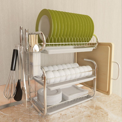3 Tier Kitchen Dish Drainer Rack Dish Drying Rack with Cutlery Holder Dryer Tray
