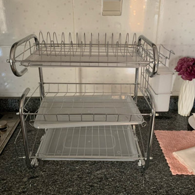 3 Tier Kitchen Dish Drainer Rack Dish Drying Rack with Cutlery Holder Dryer Tray