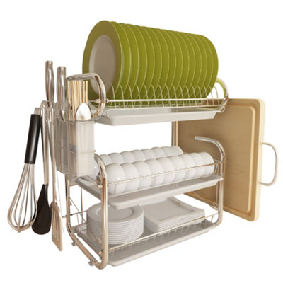 3 Tier Kitchen Dish Drainer Rack Dish Drying Rack with Cutlery Holder Dryer Tray