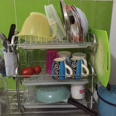 3 Tier Kitchen Dish Drainer Rack Dish Drying Rack with Cutlery Holder Dryer Tray
