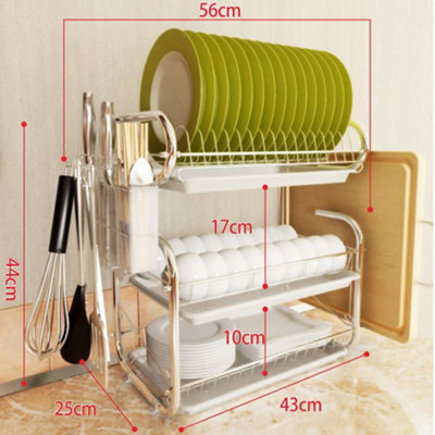 3 Tier Kitchen Dish Drainer Rack Dish Drying Rack with Cutlery Holder Dryer Tray