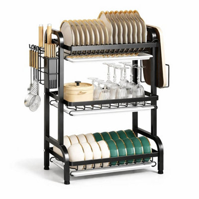 3 Tier Kitchen Dish Drainer Rack with Drain Trays Space