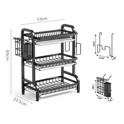 3 Tier Kitchen Dish Drainer Rack with Drain Trays Space