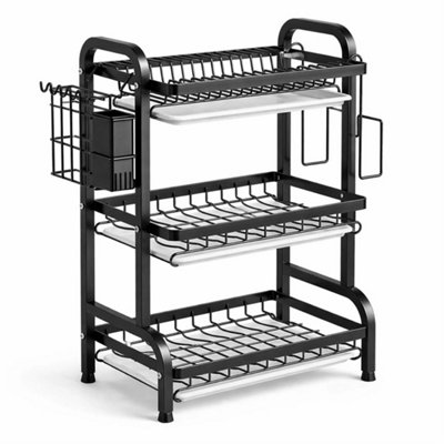 3 Tier Kitchen Dish Drainer Rack with Drain Trays Space