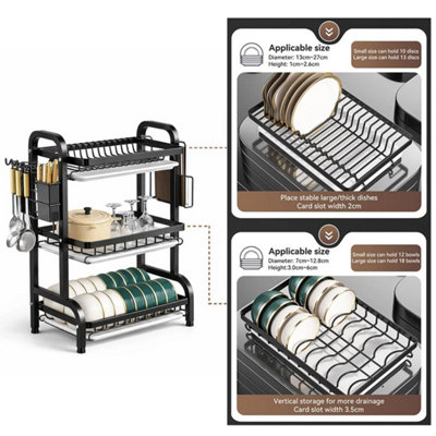 3 Tier Kitchen Dish Drainer Rack with Drain Trays Space