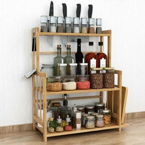 3 Tier Kitchen Freestanding Bamboo Spice Rack Storage Organizer with Hook