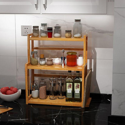 3 Tier Kitchen Freestanding Bamboo Spice Rack Storage Organizer with Hook