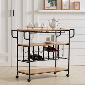 3 Tier Kitchen Storage Trolley Cart with Wine Rack and Wine Glass Holder