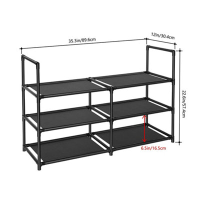3-Tier Large Open-Style Shoe Rack in Black, Assembly Required