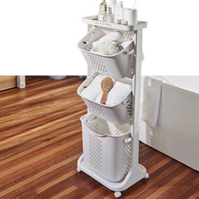 3 Tier Laundry Basket Laundry Hamper Clothes Sorter Clothes Storage Organiser on Wheels