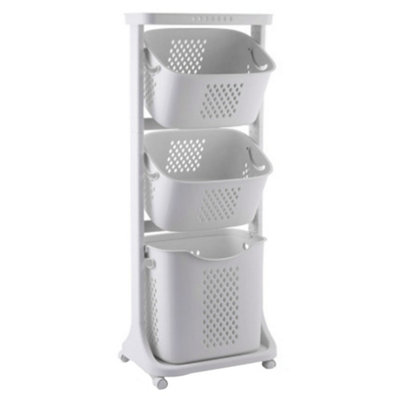 3 Tier Laundry Basket Laundry Hamper Clothes Sorter Clothes Storage Organiser on Wheels