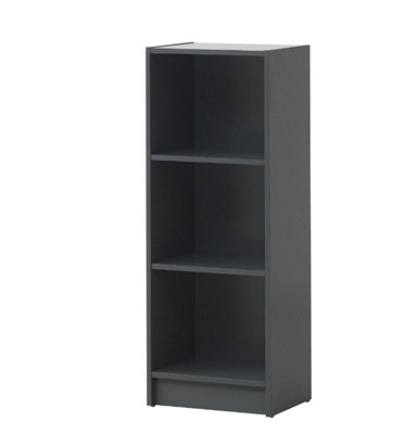 3 Tier Medium Narrow Bookcase Shelving Unit Living Room Office Bedroom Dark Grey